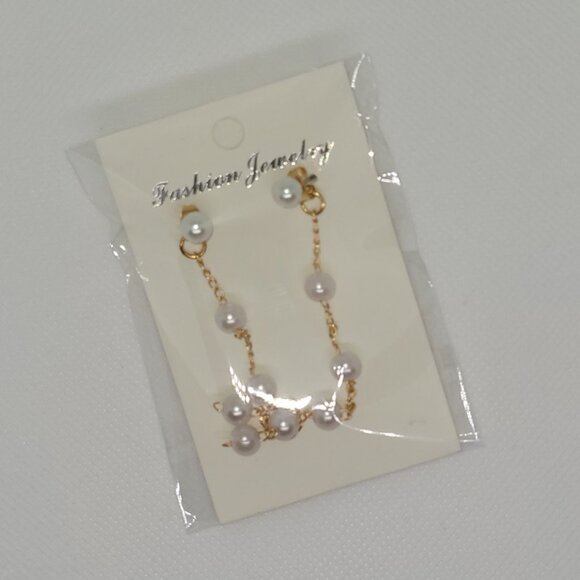 French Retro Faux Pearl Tassel Drop Earrings - Picture 2 of 2